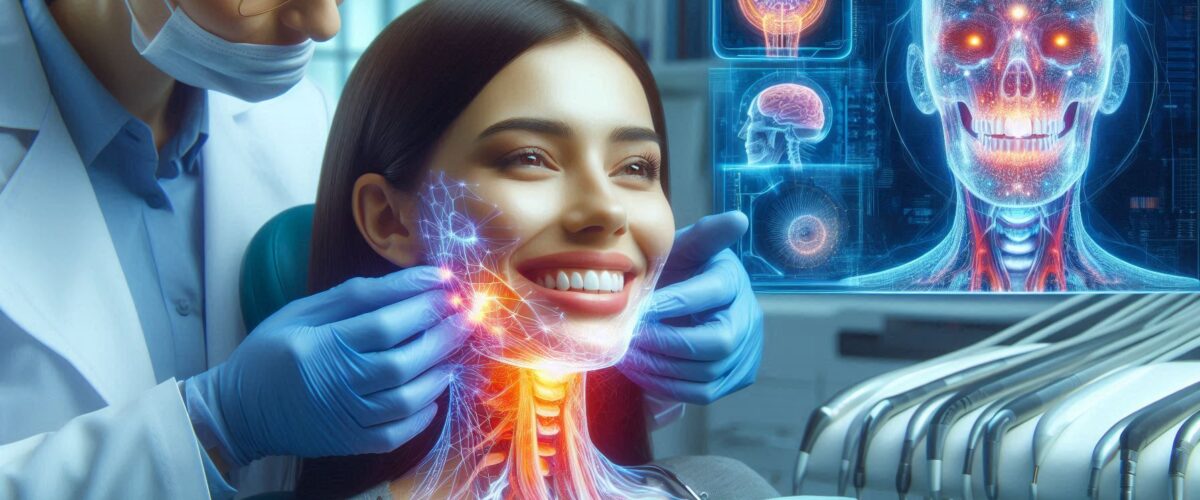 بیمار در حال عصب‌کشی بدون درد روی صندلی دندانپزشکی