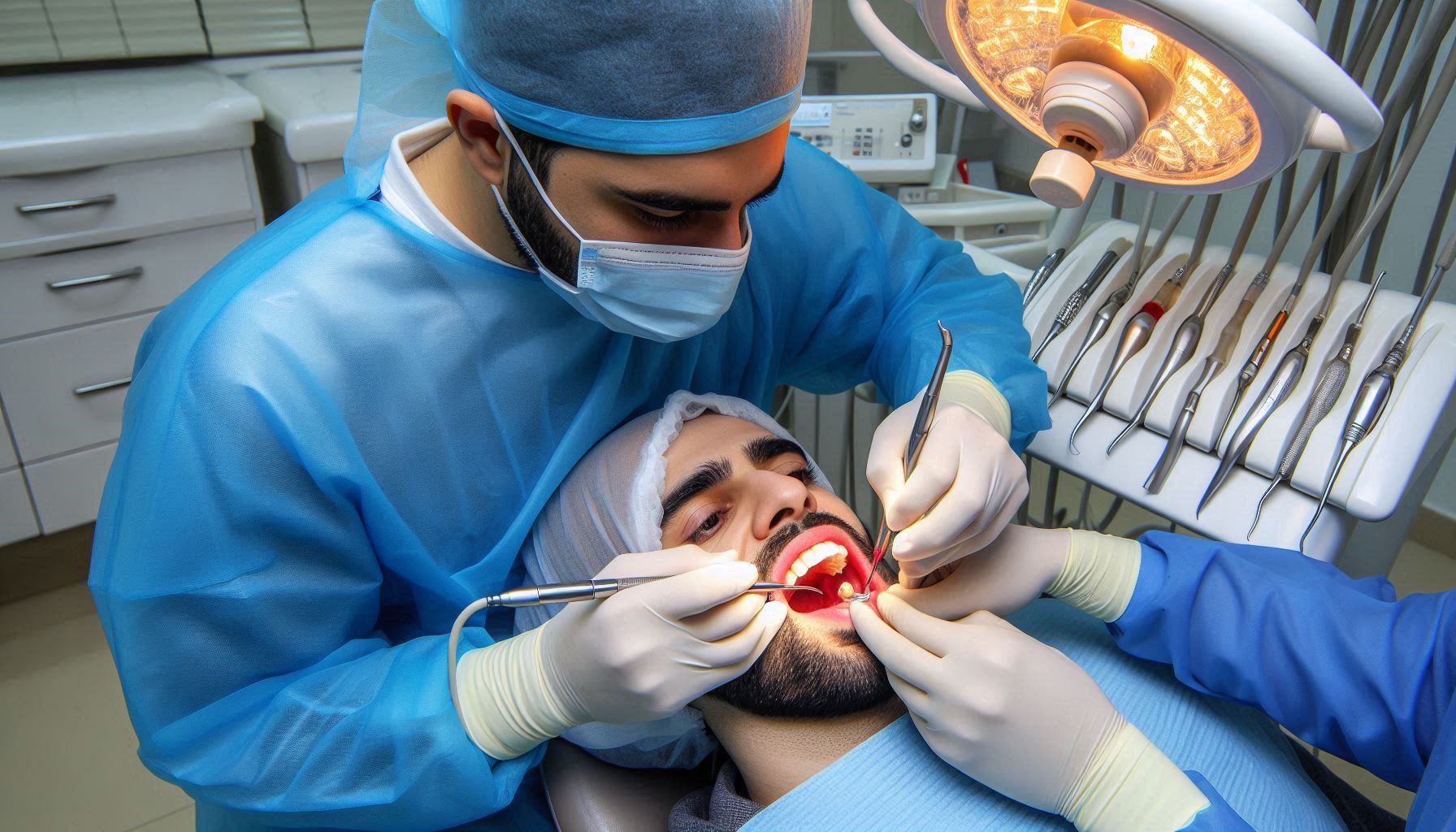 متخصص اندودانتیکس در بوشهر در حال انجام درمان تخصصی ریشه روی دندان بیمار