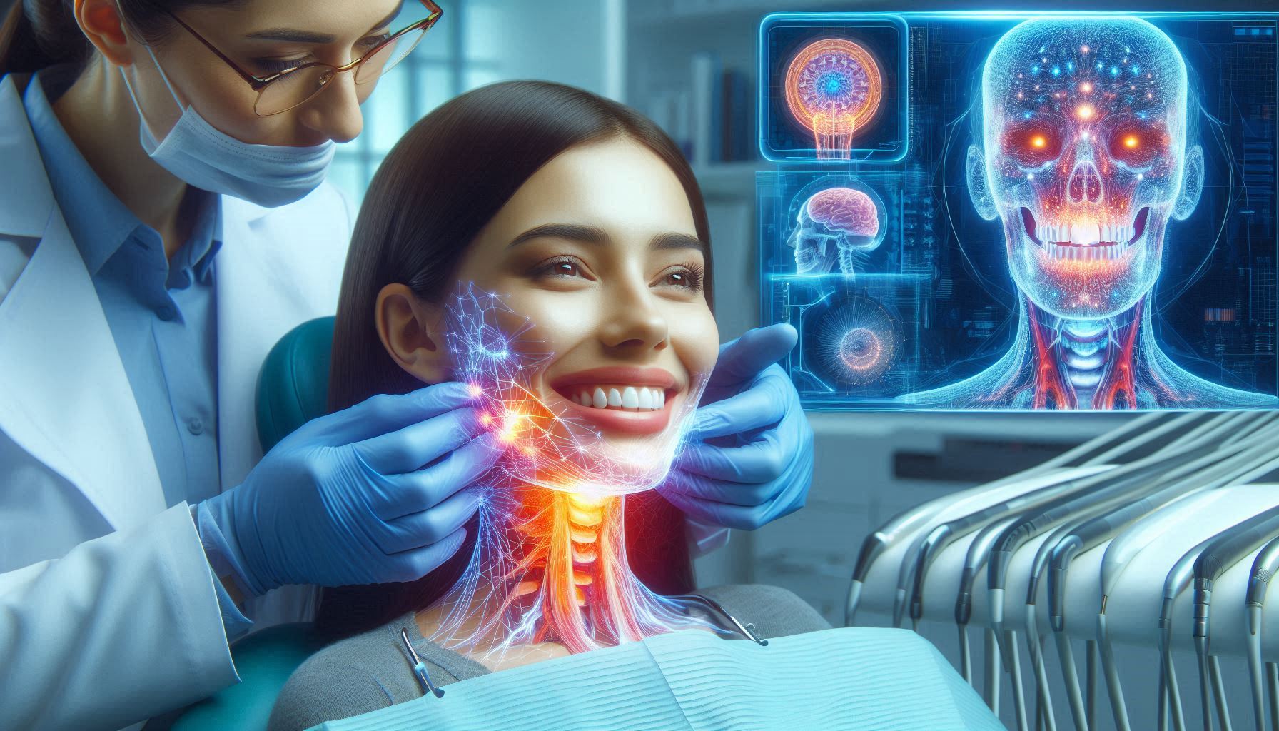 بیمار در حال عصبکشی بدون درد روی صندلی دندانپزشکی